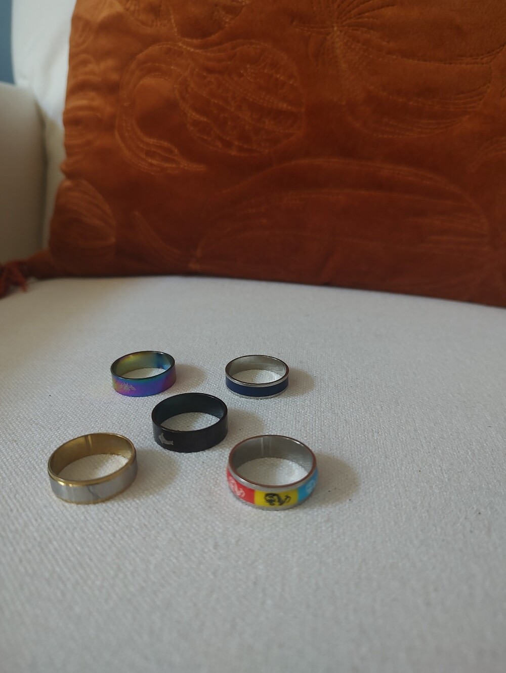 5 New Stainless Men's Multi-Color Stainless Steel Rings Set - Assorted Colors